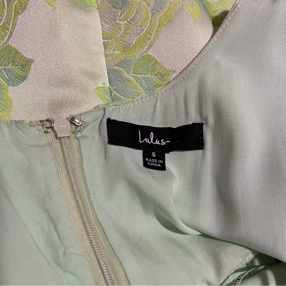Lulus Mini Dress Women's Size Small Green Floral Jacquard Satin Sleeveless - Picture 11 of 12